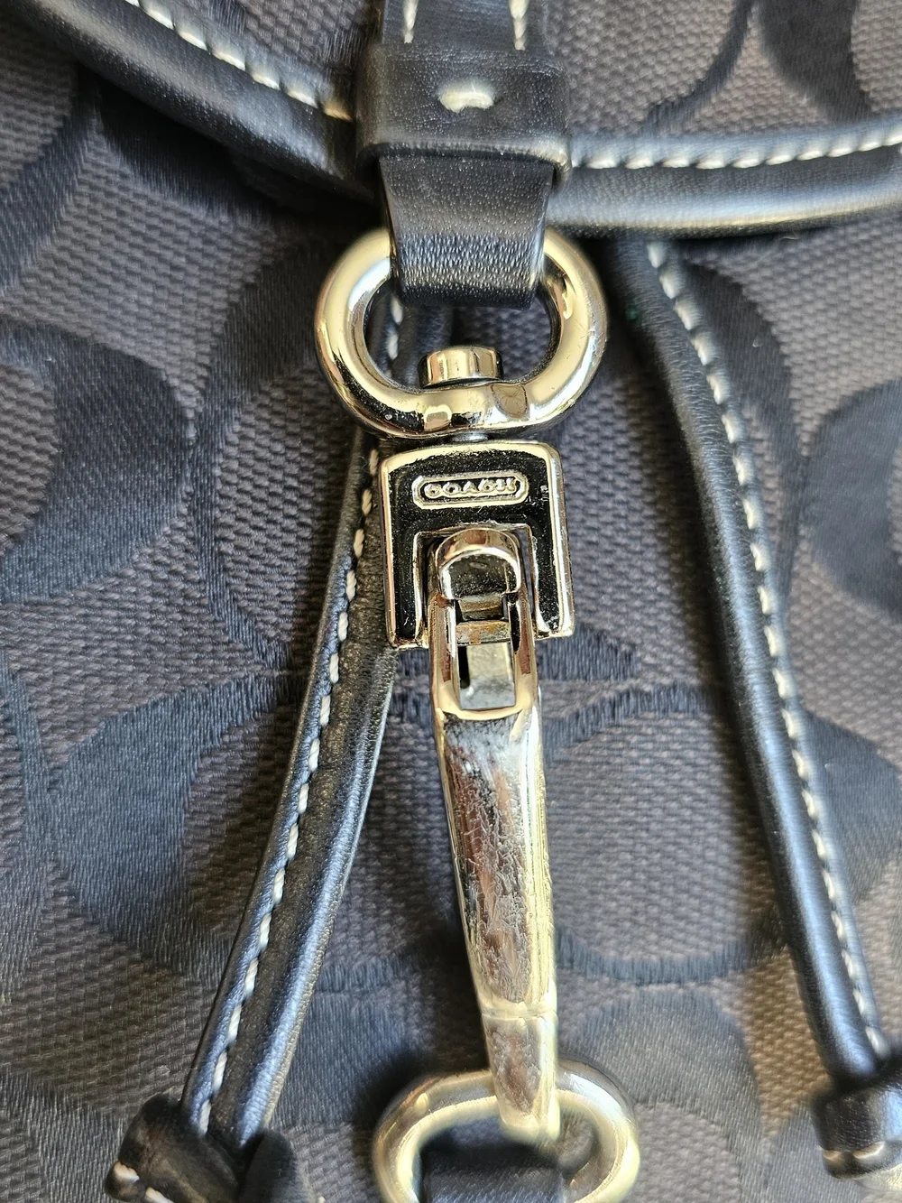 Vintage Coach Signature Canvas Drawstring Backpack Black Leather Trim Monogram